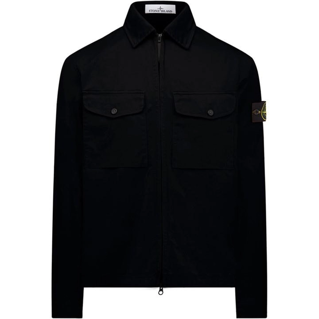Stone Island Stretch Cotton Satin Overshirt - Black